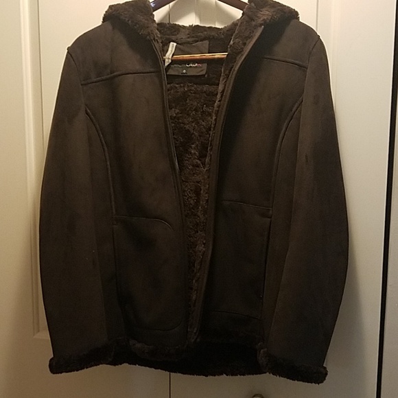 utex Jackets & Blazers - brown suede winter coat with hood, large